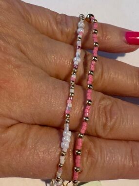 Delicate Pink Beaded Bracelet Set with Gold Accents E Newton Hope unwritten